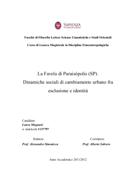 La Favela di Parais&oacute;polis (SP). Dinamiche sociali di cambiamento