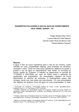 diagn&oacute;stico do acesso e uso da &aacute;gua no assentamento vale