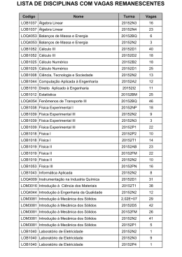 turmas oferecidas - total vagas remanescentes