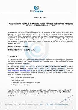 edital n.º 12/2013 preenchimento de vagas remanescentes do curso