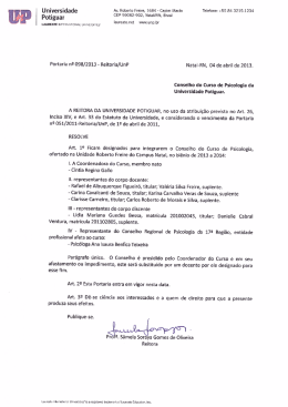 Portaria n&ordm; 098/2013 &ndash; Reitoria/UnP &ndash; Conselho do Curso de