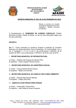Decreto Municipal N&deg; 025, de 24 de Fevereiro de 2015