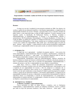 Empreendedor e Sociedade: An&aacute;lise do Perfil e de Uma Trajet&oacute;ria