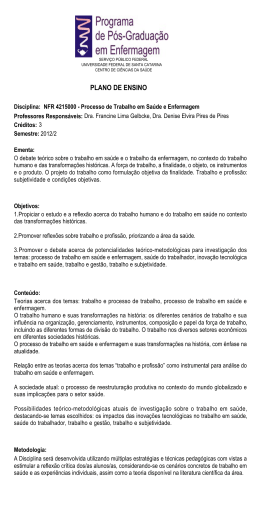 Processo de Trabalho em Sa&uacute;de e Enfermagem