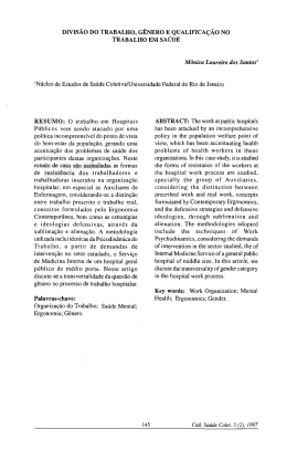 Divis&atilde;o do trabalho, g&ecirc;nero e qualifica&ccedil;&atilde;o no trabalho em sa&uacute;de.
