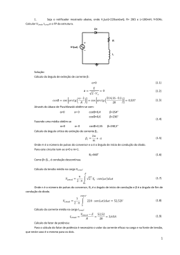1. Seja o retificador mostrado abaixo, onde V1(&omega;t)=220sen