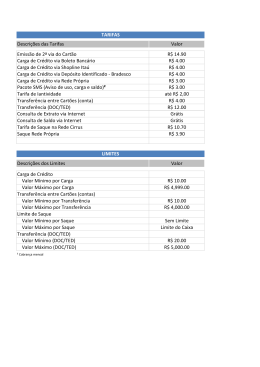Tarifas - Cart&atilde;o Pr&eacute;-pago Free Life Card MasterCard