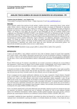 an&aacute;lise fisico-qu&iacute;mica de &aacute;guas do munic&iacute;pio de apucarana