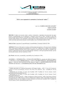 &Aacute;GUA: uso respons&aacute;vel e sustent&aacute;vel. Um bem de &ldquo;todos