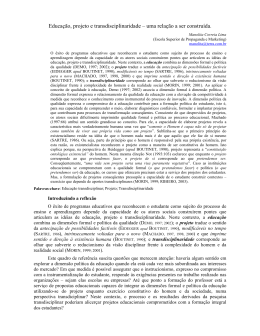 Educa&ccedil;&atilde;o, projeto e transdisciplinaridade &ndash; uma rela&ccedil;&atilde;o a ser