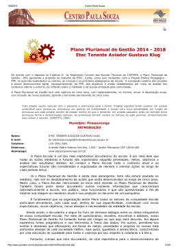 Plano Plurianual de Gest&atilde;o 2014