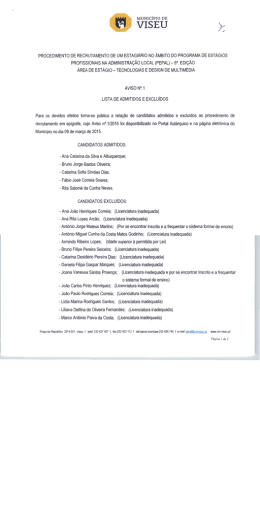 Aviso Candidatos Admitidos e Excluídos