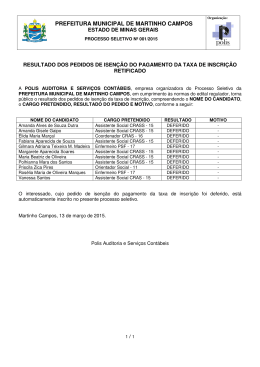 Resultado dos Pedidos de Isen&ccedil;&atilde;o