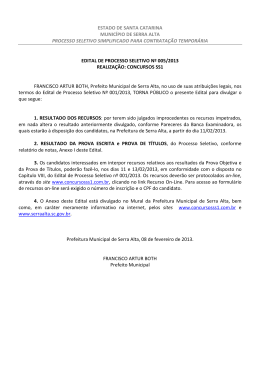 005-2013 - Edital divulga resultado dos recursos, nota da PO e PT