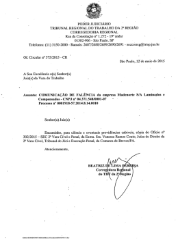 c&oacute;pia do Of&iacute;cio n&ordm; 302/2015 &ndash; SEC 2&ordf; Vara C&iacute;vel e Penal