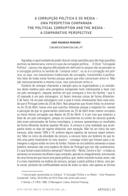 a corrup&ccedil;&atilde;o pol&iacute;tica e os media &ndash; uma perspetiva comparada the