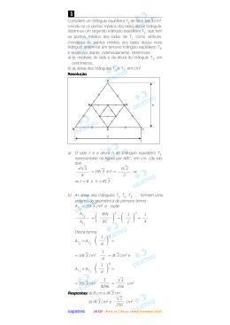 Considere um triângulo eqüilátero T de área 16 3 cm Unindo