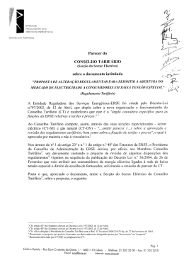 Parecer do Conselho Tarifário da ERSE