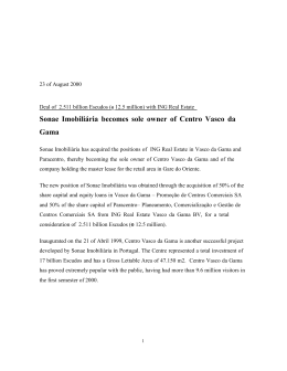 Sonae Imobiliária becomes sole owner of Centro Vasco da Gama