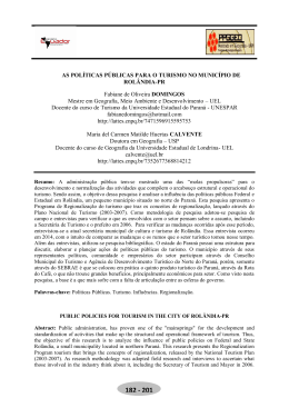 AS POL&Iacute;TICAS P&Uacute;BLICAS PARA O TURISMO NO MUNIC&Iacute;PIO DE