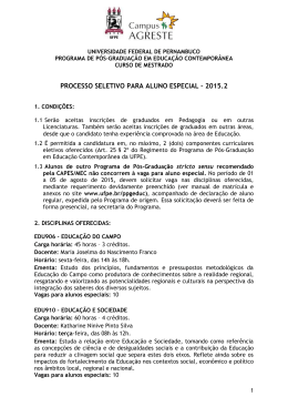 Informativo Sele&ccedil;&atilde;o Especiais 2015.2