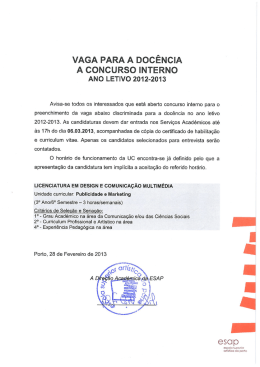 vAGA PARA A DocÊNcIA A CONCURSO INTERNO ANo