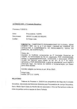 AC&Oacute;RD&Atilde;O 2015 - 2" Comiss&atilde;o Disciplinar Processo n&deg; 251201 5.