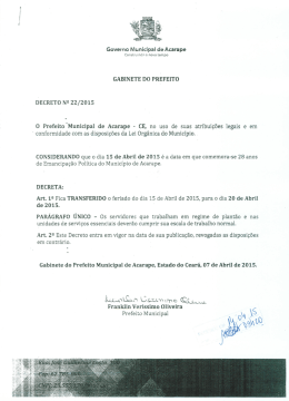 0 Prefeito-Municipal de Acarape - CE, no uso de suas