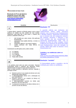 Resolução da Prova de Química – Vestibular Inverno UPF 2004