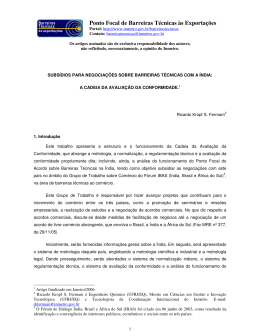 Subsídios para Negociações sobre Barreiras Técnicas com a Índia