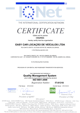 EASY CAR LOCAÇÃO DE VEÍCULOS LTDA Quality Management