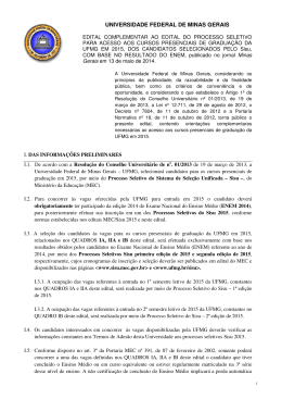 Edital Complementar SiSU - Universidade Federal de Minas Gerais