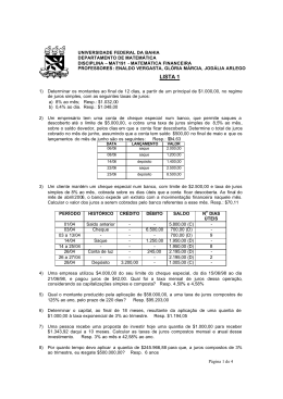 1a Lista de Exerc&iacute;cios - Departamento de Matem&aacute;tica