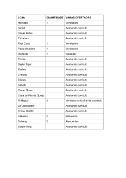 LOJA QUANTIDADE VAGAS OFERTADAS Mercatto 1 Vendedora