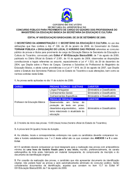 Edital n&ordm;. 05/2009 - Local e Hor&aacute;rio das Provas