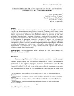 Interdisciplinaridade, Saúde e Qualidade de Vida no Ambiente