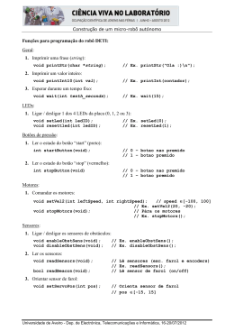 Funções para programação do robô DETI: Geral: 1. Imprimir uma