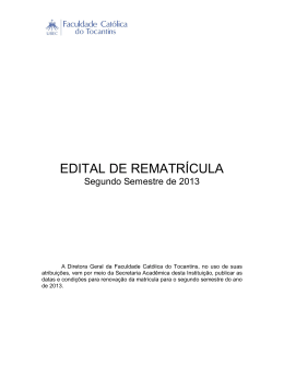 EDITAL DE REMATRÍCULA - Católica do Tocantins