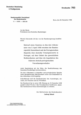 Deutscher Bundestag 3. Wahlperiode Drucksache 763 Entwurf