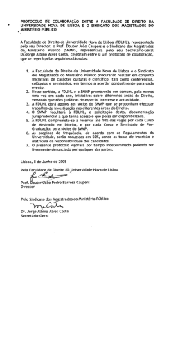 Protocolo entre o SMMP e Faculdade de Direito da Universidade
