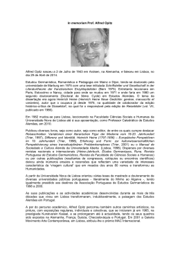 In memoriam Prof. Alfred Opitz Alfred Opitz nasceu a 2 de Julho de