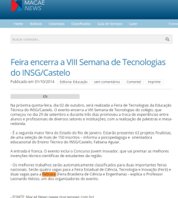 Feira encerra a VIII Semana de Tecnologias do INSG