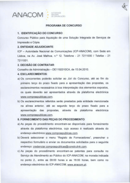 Programa do concurso público para aquisição de uma solução