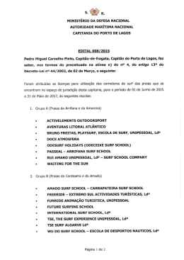 Edital 008/2015 - Sele&ccedil;&atilde;o das Escolas de Surf​Licen&ccedil;as atribuidas.