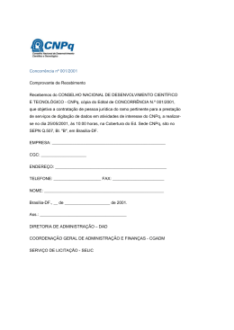 Concorr&ecirc;ncia n&ordm; 001/2001 Comprovante de Recebimento