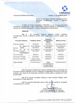 Processo Seletivo Vestibular 2015/A, complementar e