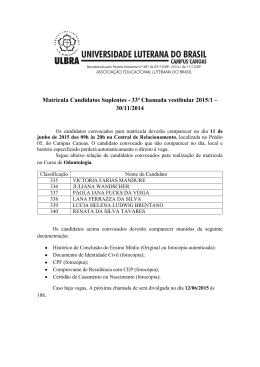 Matricula Candidatos Suplentes - 33ª Chamada vestibular 2015/1