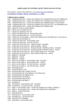 APROVADOS NO VESTIBULAR DE VER&Atilde;O 2014 DA PUCRS Para