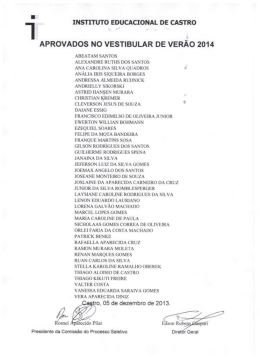 APROVADOS NO VESTIBULAR DE VER&Atilde;O 2014