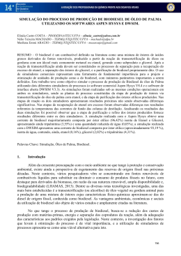 simula&ccedil;&atilde;o do processo de produ&ccedil;&atilde;o de biodiesel de &oacute;leo de palma